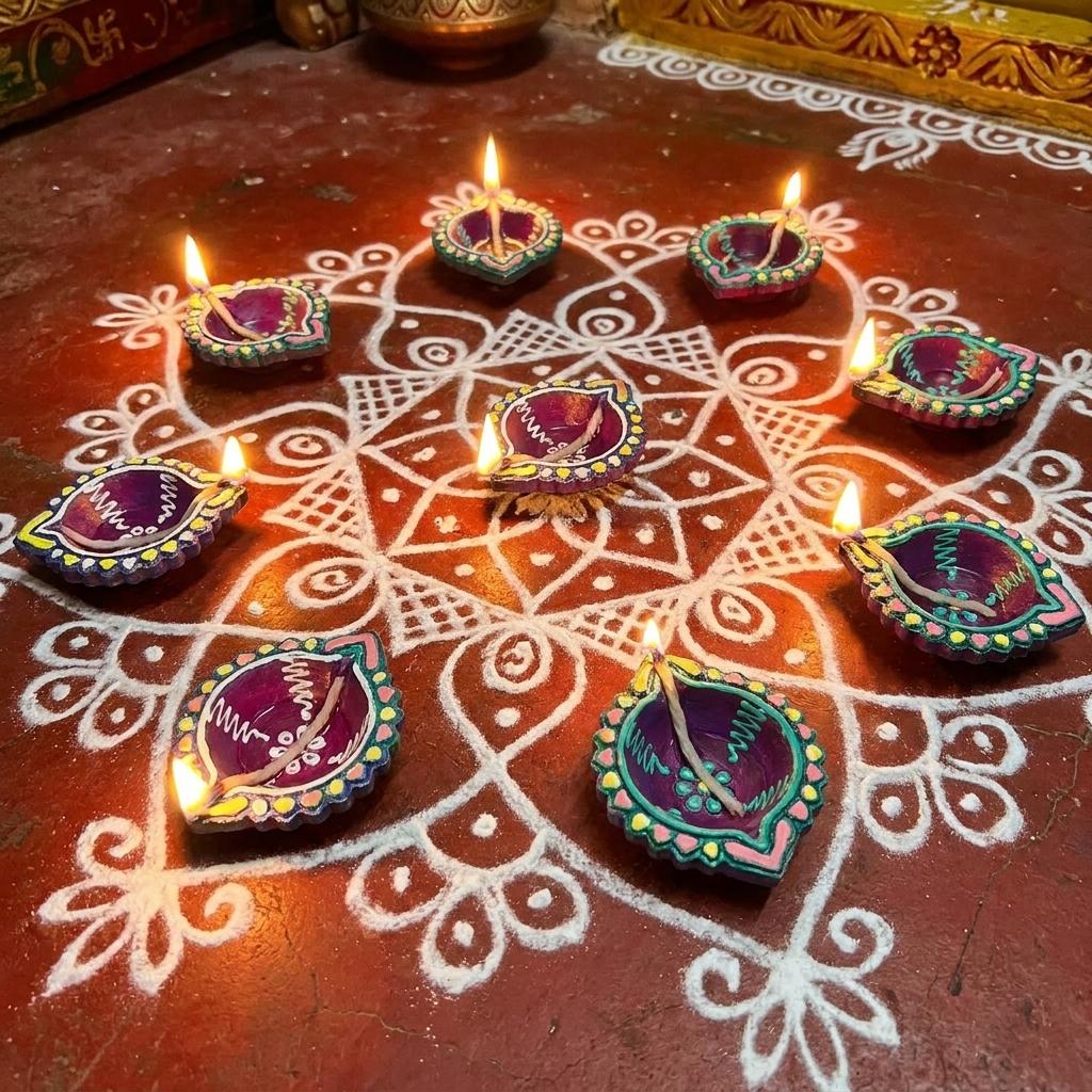 Handmade Deepavali | Festival Terracota Villaku / Oil Lamp / Diya 12 Pc - Deepavali Deco Set 15